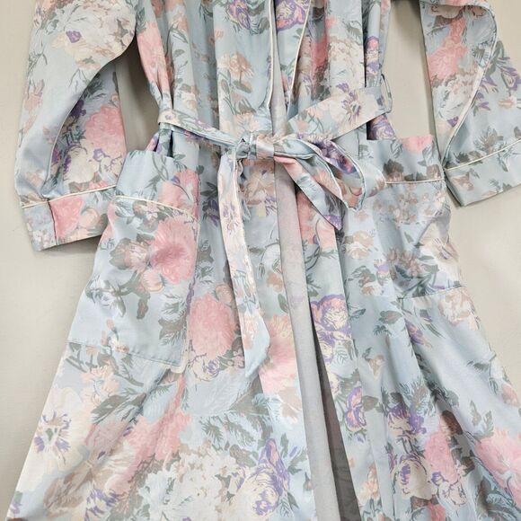Vtg Miss Elaine Floral Robe Womens L Pastel Belted Fleece Lined Pockets Cottage - Picture 3 of 9